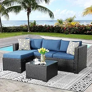 Bestseller5 pieces patio furniture sets, wicker outdoor sectional furniture with glass table and cushions, rattan patio conversa