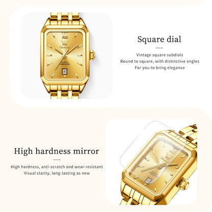 OLEVS Original Women's Wacthes Waterproof Stainless steel Calendar New Ladies Watches High Quality Square Dial Wristwatch Set