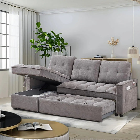 78.75" Sleeper Sofa Couch,Pull-Out Sofa Bed with USB and Tape-c Charging Ports, L-Shaped SectionalSofa , Customized