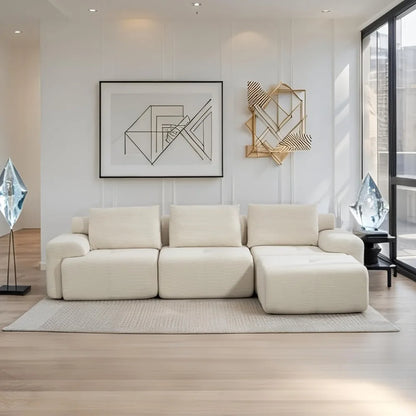 Fefances L-Shaped Sectional Couches for Living Room with Memory Foam & Steel Frame - No Assembly Convertible Sofa Bed, Modular