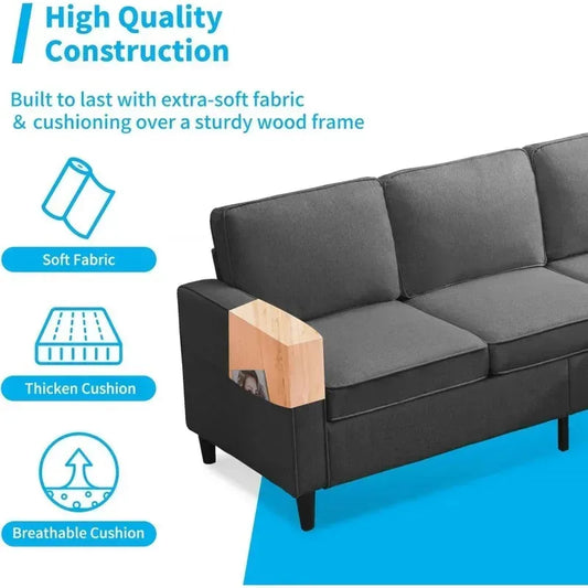 RPD4-Mjne 3 PCS Convertible Sectional.Linen Set Side Pocket.Couch with Storage Ottoman.Furniture in LivZS