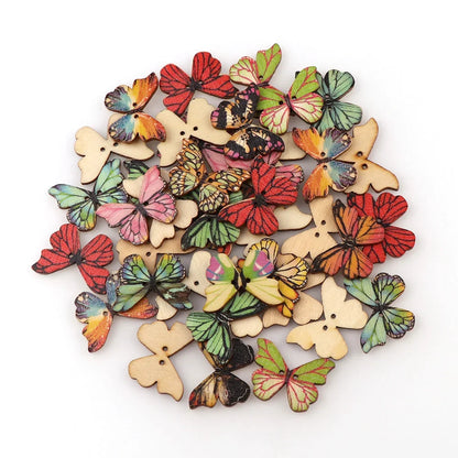 50PC 2 Holes 3 Size Colorful Butterfly Wooden Buttons Fit Sewing And Scrapbooking Sewing Buttons For Craft DIY Mixed