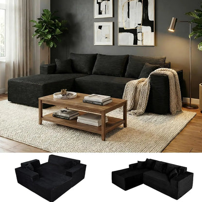 95" Boneless Couch, Cloud Couch Sectional, L-Shape Corduroy Modular Sectional Sofa Deep Seat, Upholstered Couches, Customized