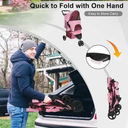 carreola para mascotas perro 3 Wheel Foldable Cat Dog Stroller with Storage Basket, Handle 360° Pet Dog Stroller