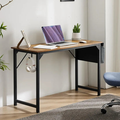 Computer Office Desk, 48 Inch Writing Work Study PC Wood Modern Desk with Storage Bag & Headphone Hook Simple Bedroom for 2 Per