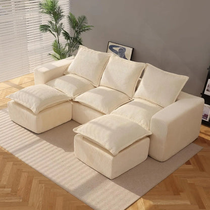 107" Boneless Comfortable Couch with Chaise, U Shaped Modular Sectional Couches for Living Room, Black Corduroy, Customized