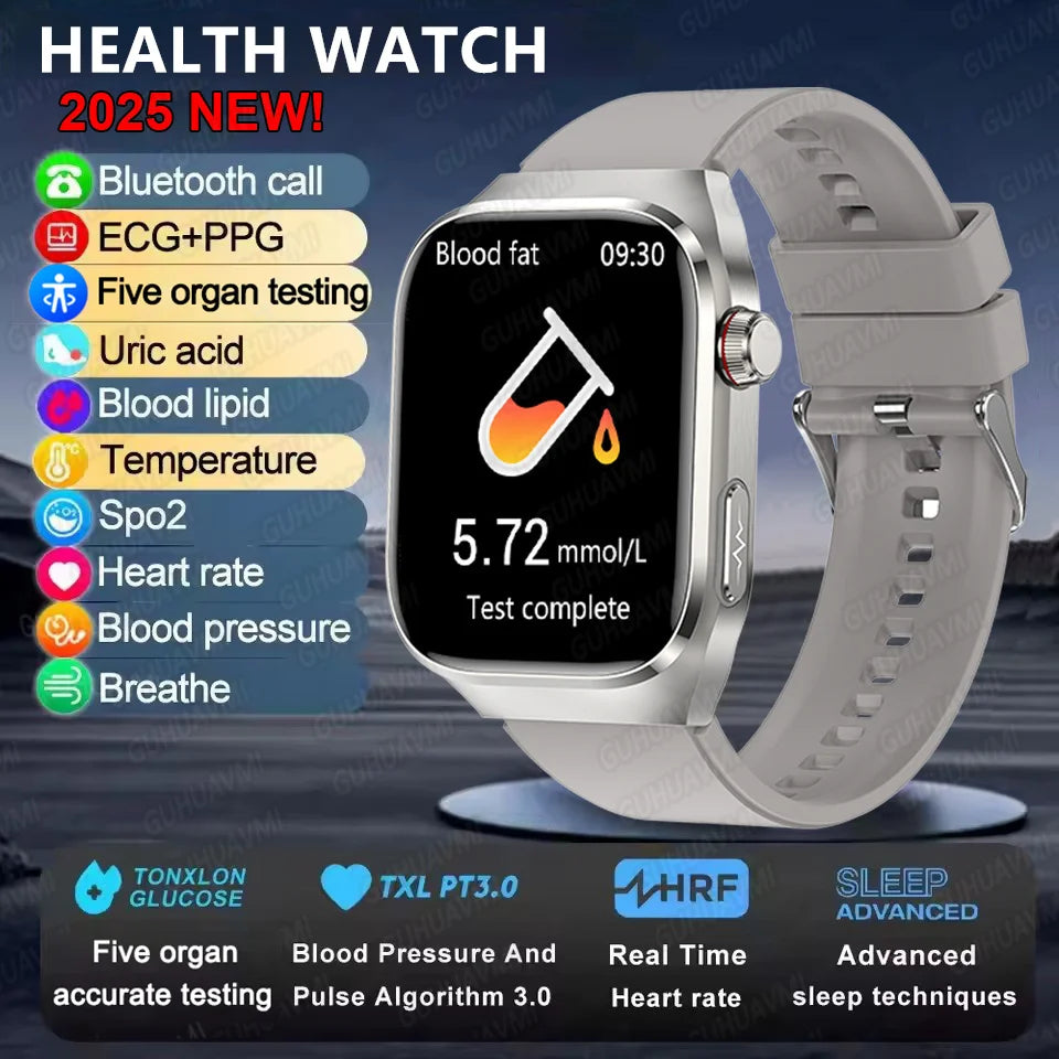 2026 New ECG+PPG Accurate Measure Heart Rate Smart Watch Men Blood Pressure Lipids Uric Acid Bluetooth Call Health Smartwatches