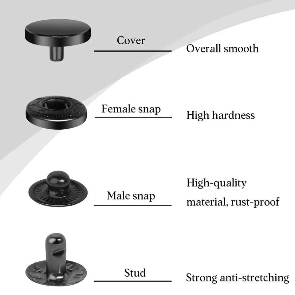 50 Sets Leather Snap Fasteners Kit 10mm Black Metal Snap Buttons with 4pcs Snap Fastener Installation Tools for Sewing Clothing