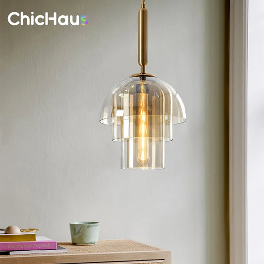 Modern LED Vintage Art Champagne Chandeliers Glass Pendant Lamp Restaurant Living Room Aisle Bar Decor Hanging Lighting Fixtures