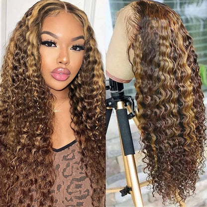 4/27 Ombre Curly Highlight Wig Human Hair Preplucked 7x5 Lace Closure Glueless Wigs Human Hair Deep Wave Ready To Wear For Women