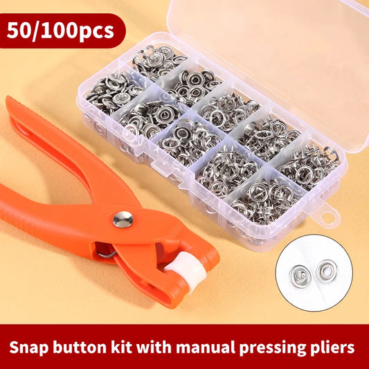 Snap Button Kit With Hand Pressure Pliers 50pcs 100pcs Snaps , Metal Snaps For Sewing, Sewing Snaps For DIY Crafts Clothes Hats
