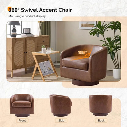 360°Swivel Accent Chair with Engineered Wood Base and Removable Cushion for Living Room, Bedroom, Curved Back Barrel Chair for