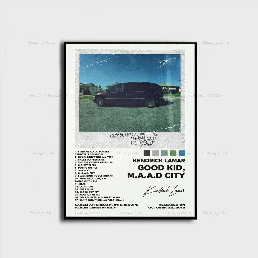 Kendrick Lamar Good Kid Maad City Hip Hop Music Album Cover Poster Prints Wall Art Canvas Painting Picture Gift Room Home Decor