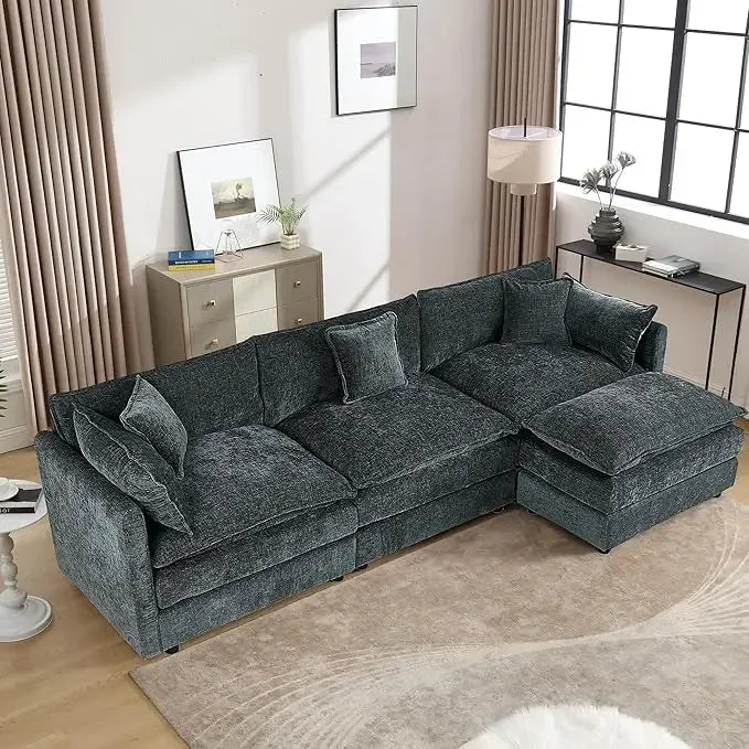 112.2" L-Shaped Cloud Couches | Deep 3 Seater Couch with Ottoman | Soft Chenille Cloud Sofa for Cozy Living Room,Customized