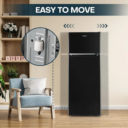 Upstreman 7.7 Cu.Ft. Refrigerator with Freezer, Double Door Fridge, Adjustable Thermostat, Large Capacity, Reversible Door Swing