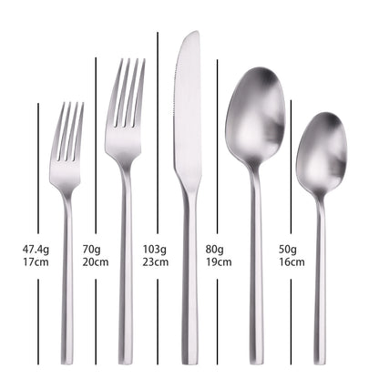 6/16/20Pcs Stainless Steel 304 Cutlery Set Mirror Sliver Tableware Western Hexagonal Handle Dinner Set Matte Knife Fork Spoon