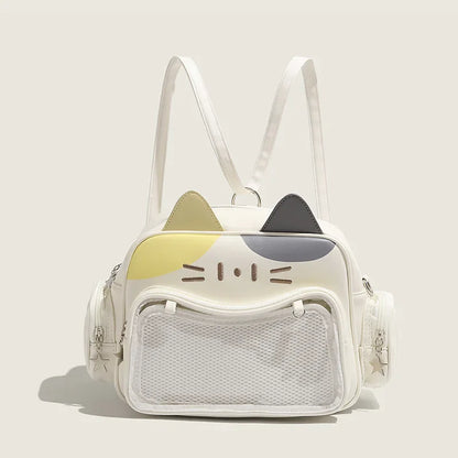 Women's Fashion Backpacks Y2K Korean Japan Kawaii Cat Ita Bag PU Cute Girls Transparent Pocket Aesthetic Shoulder Crossbody Bags