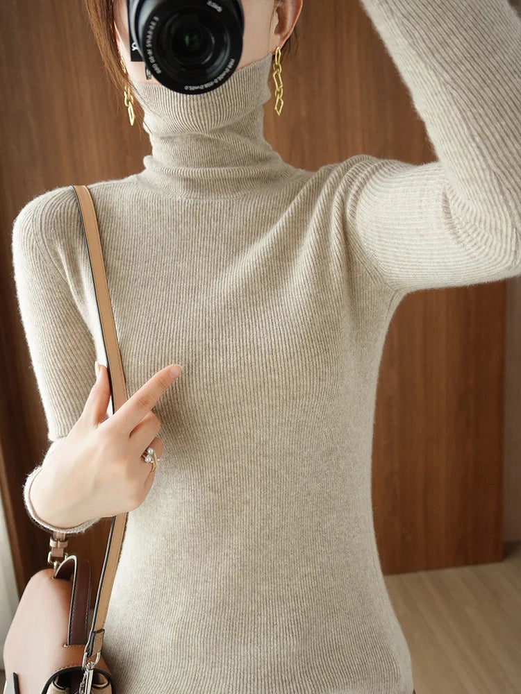 2025 Autumn Winter Women Sweater Women Thick Warm Soft Female Slim Pullovers Ladies Solid Versatile Knitted Turtleneck Sweater
