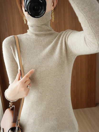 2025 Autumn Winter Women Sweater Women Thick Warm Soft Female Slim Pullovers Ladies Solid Versatile Knitted Turtleneck Sweater