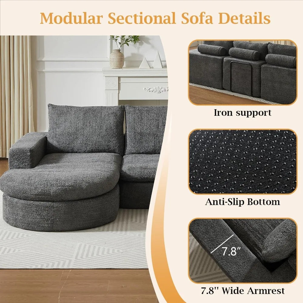 99" Modular Sectional Sofa, Cloud Sectional Couch with Neck Pillow & Deep Seat,Chenille Boneless Couches with L-Shape,Customized