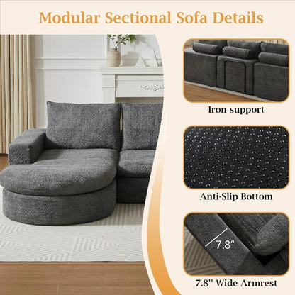 99" Modular Sectional Sofa, Cloud Sectional Couch with Neck Pillow & Deep Seat,Chenille Boneless Couches with L-Shape,Customized