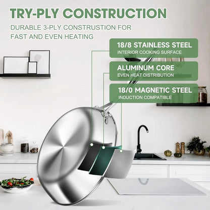 3 Ply Stainless Steel 11-Piece Cookware Set with Lids, Pots and Pans Kitchen Set, Non-Toxic, Induction, Oven, Dishwasher Safe, P