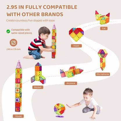 SucceBuy 121PCS Magnetic Building Blocks Set Construction Puzzle Magnetic Sheet Tiles Boys Girls Children Montessori Toys Gifts