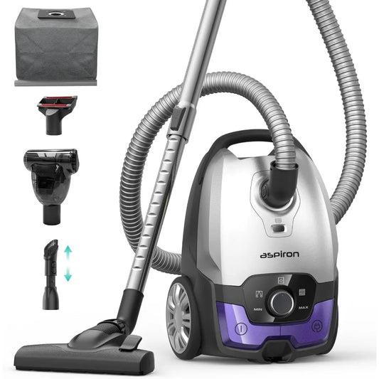 Canister Vacuum1700W/45KPA Bagged Vacuum Cleaner 5L Large Capacity Auto Cord Rewind HEPA Filter Low Noise 7.5M Cleaning Radius
