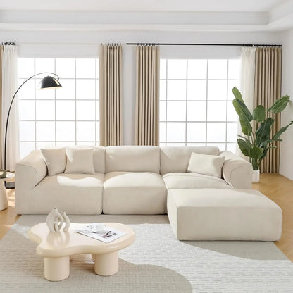 122” Modular Sectional Sofa, Cloud Sectional Boneless Couch with Deep Seat and Movable Ottoman, Modern Oversized, Customized