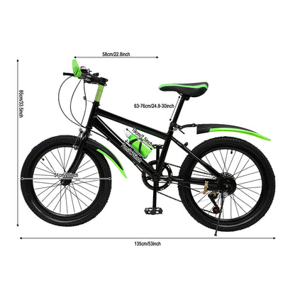 20" Mountain Bike Kids' Bicycles, 7 Speed Gears Children's Bike with Kettle&holder Height Adjustable for Riding on Roads