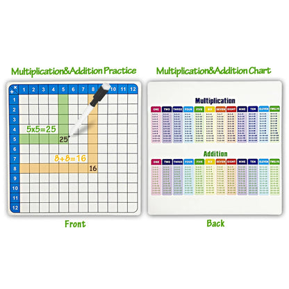 Multiplication Addition Learning Games Writable Board Reusable Practice CardsMath Flashcard Set with Erasable Pen for Kids Age3+