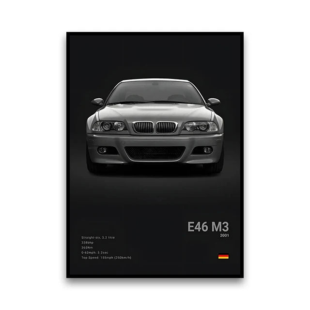 2-A1 Famous Cars G80 M3C Canvas Wall Art Print Poster E30 M3 Z8 Decorative Mural Modern Home Decor Birthday Gift Unframed