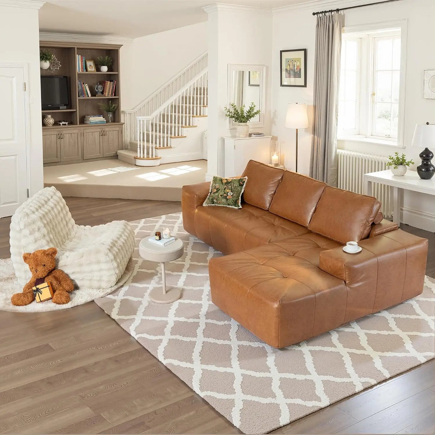 114 in Faux Leather Modern Modular Sectional Sofa - Boneless L-Shaped Couch with Chaise, Sectional Couches for, Customized