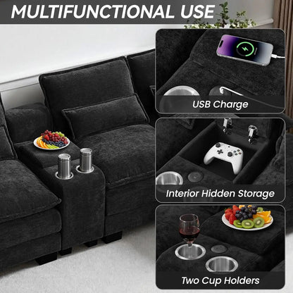 125" U Shaped Cloud Modular Sectional Couch for Living Room, Small Comfy Chenille Sofa with Double Chaise Lounge,, Customized