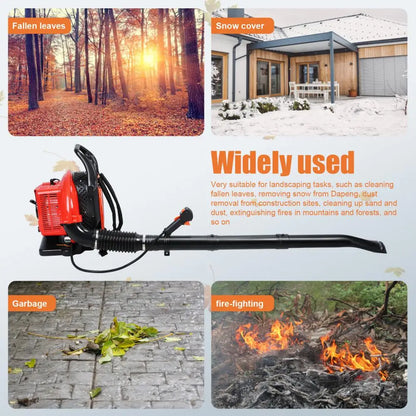 Backpack Leaf Blower, 63CC Gas Powered Leaf Blower, 665CFM 2-Stroke Snow Blower, Long Pipe, 1.7L Fuel Tank, Leaves Blower