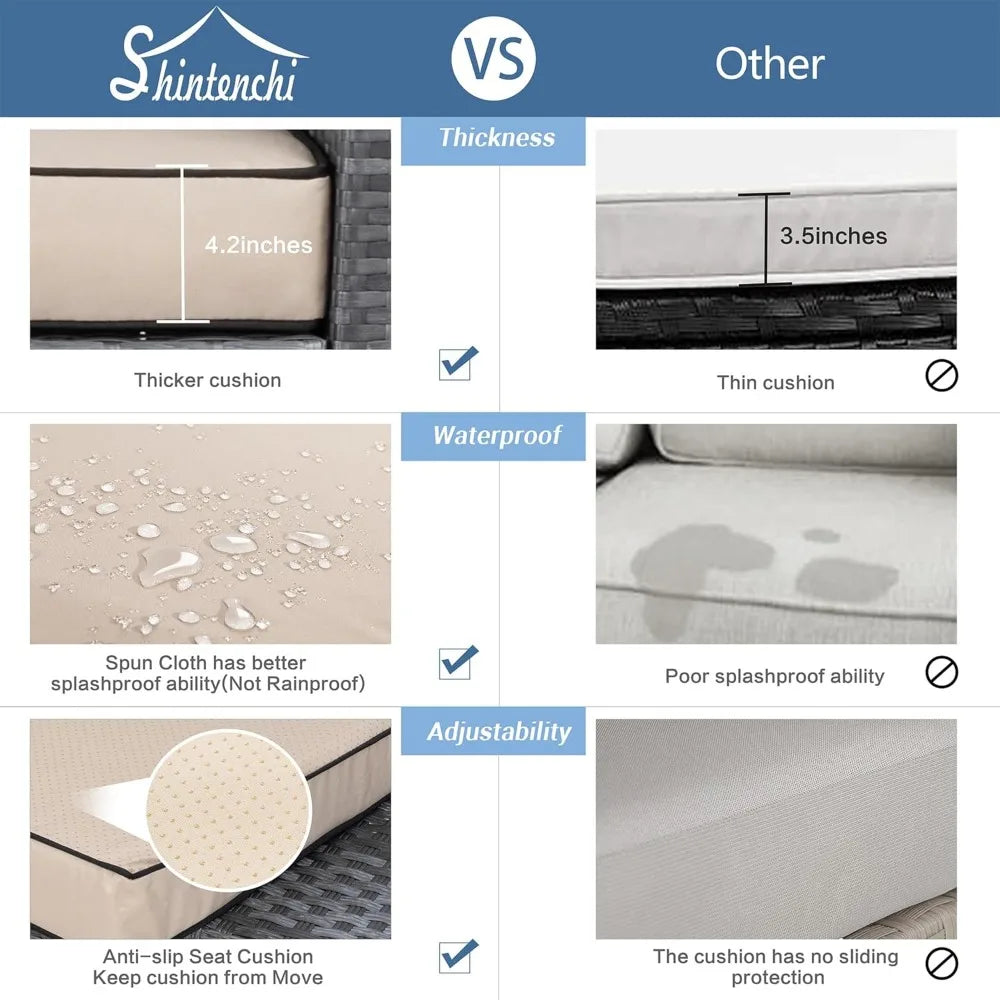 5 pieces outdoor patio furniture sets, patio sectional sofa couch, gray pe wicker furniture modular patio conversation sets pat