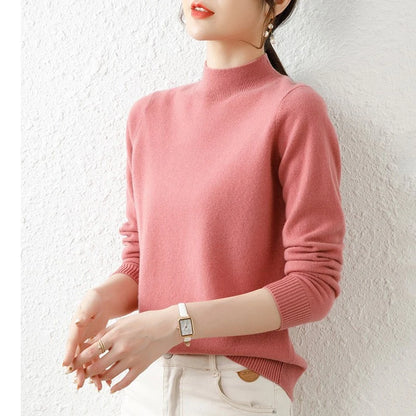 New Half Turtleneck Basic Women Sweater Fashion Pullover Long Sleeve Knitted Loose Top Jumper Casual Solid Simple Autumn Clothes