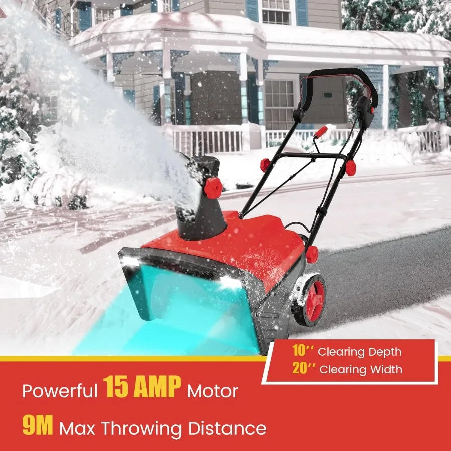 Electric Snow Blower 3190 RPM 20W Corded Snow Thrower w/ 15 AMP Motor 180 Rotating 30 FT Throwing Chute Dual LED Lights HDPE We