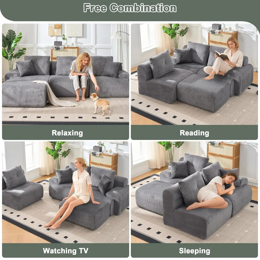 118" Cloud Couch Sectional,Boneless Couches for Living Room,Chenille Memory Foam Couch,Modular Sectional Sofa with, Customized