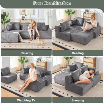 118" Cloud Couch Sectional,Boneless Couches for Living Room,Chenille Memory Foam Couch,Modular Sectional Sofa with, Customized