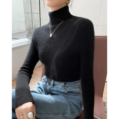 AOSSVIAO 2025 Autumn Winter Soft Turtleneck Cashmere Knitted Sweater Korean Style Slim Fit Solid Color Basics Pullovers