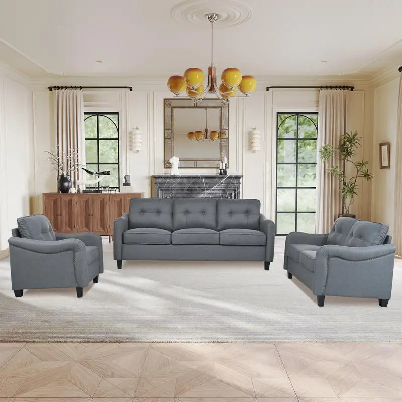 Modern 3-Piece Living Room Sofa Set - Sectional Couch, Loveseat & Accent Chair Furniture for Apartments - Comfortable & Stylish