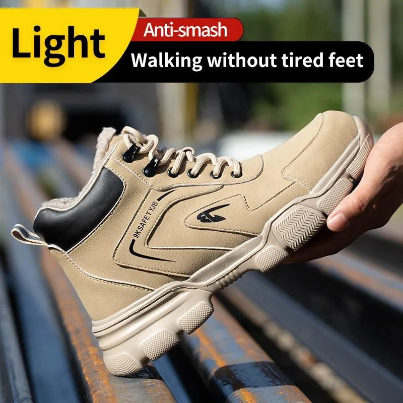 Men's Durable High-Top Steel Toe Safety Shoes, Slip-Resistant, Anti-Puncture, Anti-Crush, Suitable for Work, Industry, Construct