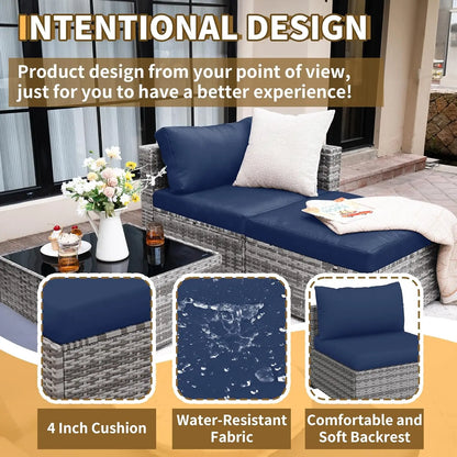 5 Piece Patio Furniture Set, All-Weather Wicker Outdoor Sectional Sofa, L Shaped Outdoor Conversation Couch with, Customized