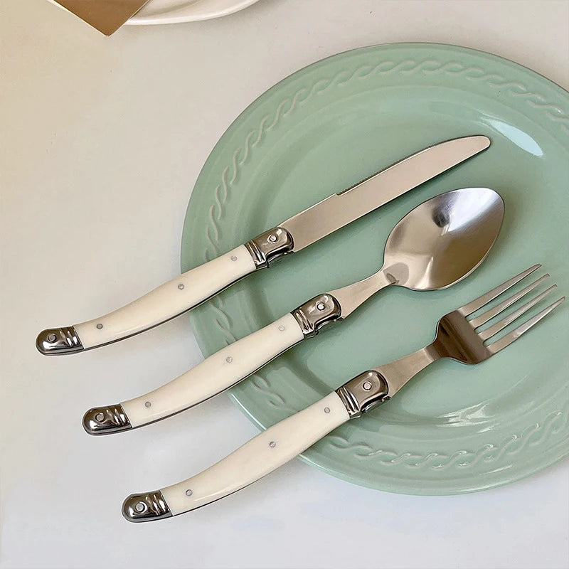 Vintage Dinnerware Steak Knife Fork Spoons Teaspoon Cutlery Stainless Steel Restaurant Flatware Dinner Set Kitchen Tableware