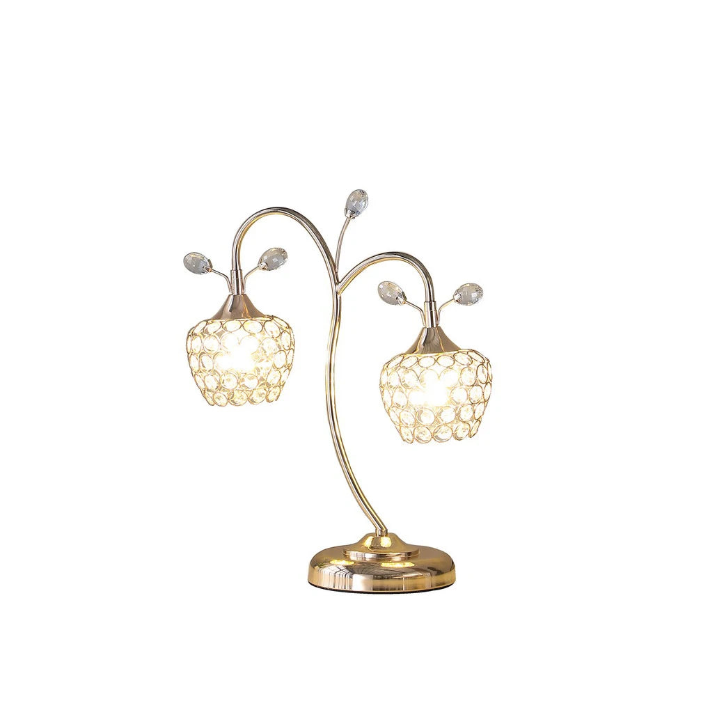 17.25 "Rose Gold 2-Flower Clock Glass Metal Modern Simple Desk Lamp Iron Art Suitable For Bedhead, Desk Warm Decoration 3000K