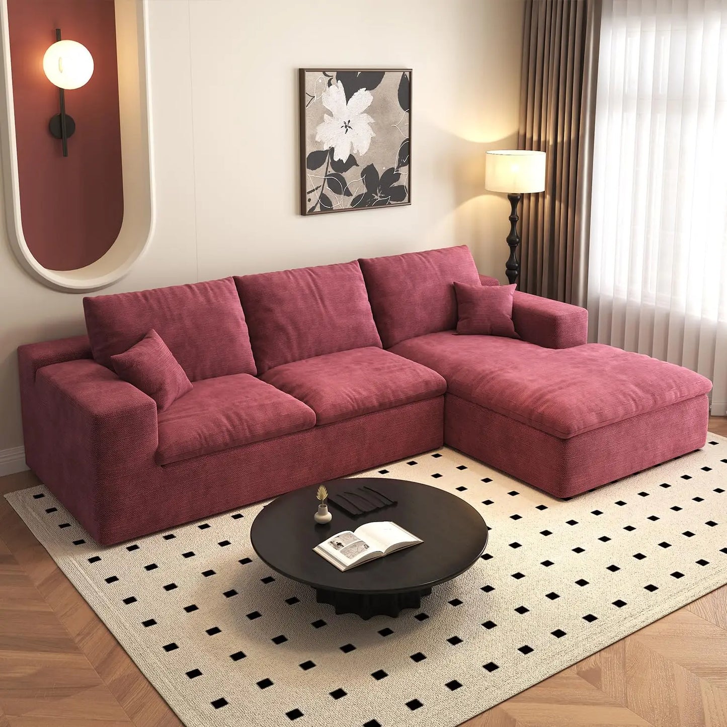 107'' L-Shaped Modern Modular Sectional Cloud Couch, 4-Seat Chenille Deep-Seat Sofa with Pillow for Living Room,Customized
