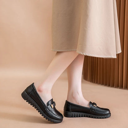 Elegant Women's Ballet Flats Solid Color Slip-On Loafers with Breathable Split Cow Leather Upper PU Sole and Comfortable Polyure