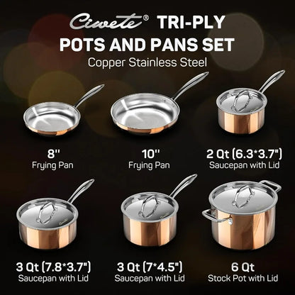 Whole Triply 18 10 Stainless Steel Pot and Pan Set 10 Piece Copper Pots and Pans Set with Stainless Steel Lid Induction Cookwar