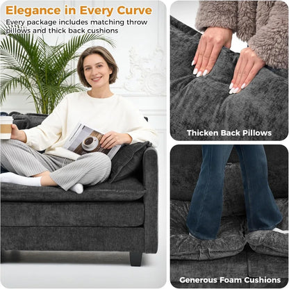 78" Modular Sectional Sofa, 2-Seater Chenille Couch with Spring & Foam Cushion, Removable Washable Covers, Easy Assembly